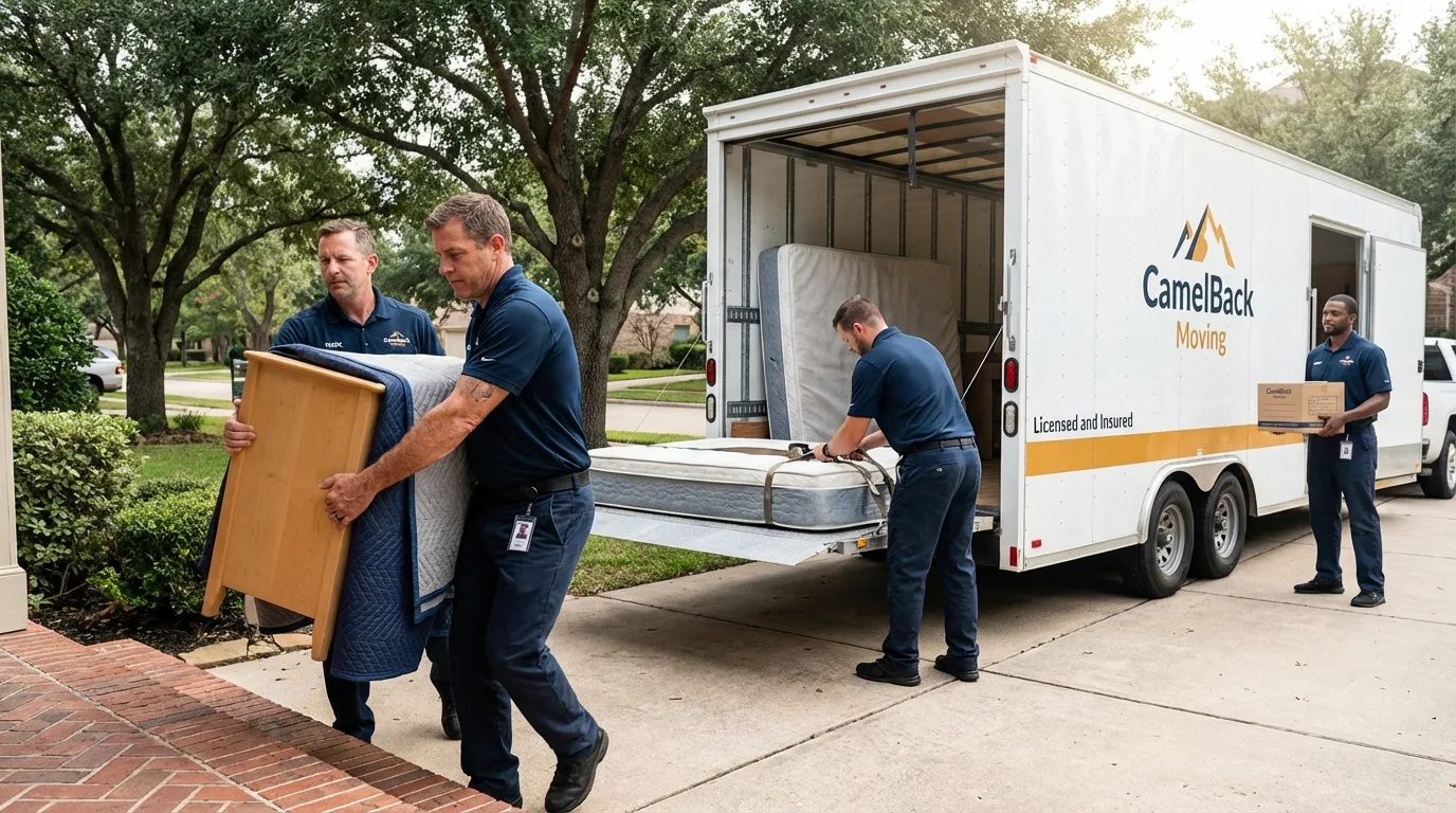 Crew loading residential truck for cross-state move from Grass Lake, MI